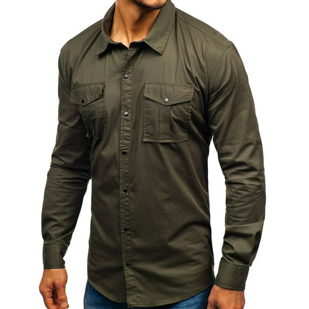 Men's Regular-fit Long-Sleeve Chambray Shirt Casual Hiking Fishing Shirt Lightweight Quick Dry Outdoor Shirt Tops 